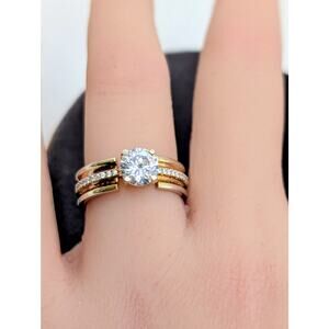 925 Sterling & Vermeil Two Tone CZ Band Ring Size 7